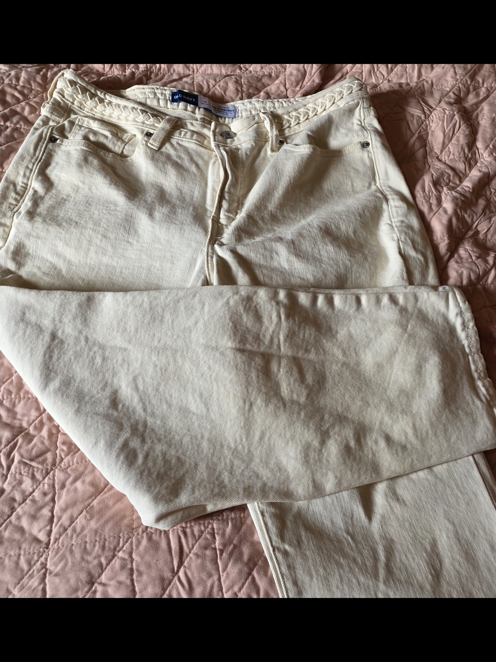 Old Navy Ivory OG Straight High-Rise Jeans with Braided Waist Detail